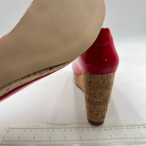 XYD Red Round Toe Wood Platform Pumps Slip On Patent Wedge Cork High Heel Shoes - Picture 6 of 8
